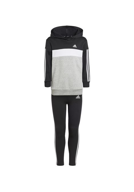TUTA 3 STRIPES TIBERIO FLEECE CON LEGGINGS NERO GRIGIO BAMBINA ADIDAS CORE | Tute | IJ6327-